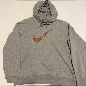 Nike Cowl Neck Hoodie Gray with Rose Gold Swoosh Size XL